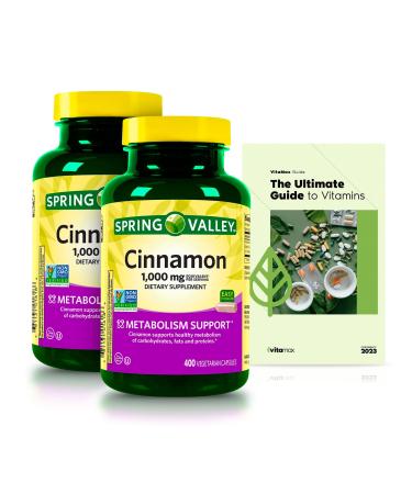 Spring Valley Cinnamon Dietary Support Vegetarian Capsules 1 000 mg 400 Count 1 Year Supply (Pack of 2) + Exclusive VitaMax Vitamin Guide (2 Items)