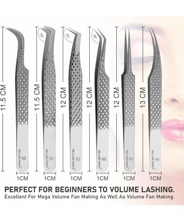 PHLASH TOOLS Pack of 6 Eyelash Extension Tweezers Set - Japanese Stainless Steel Kit with Curved, Straight, C-Point, Isolation, L-Type, 75 Wide Tip, 45 Volume | Grey - Buy Online on GoSupps.com