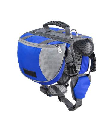 Lifeunion Adjustable Service Dog Supply Backpack Saddle Bag for Camping Hiking Training Blue Large