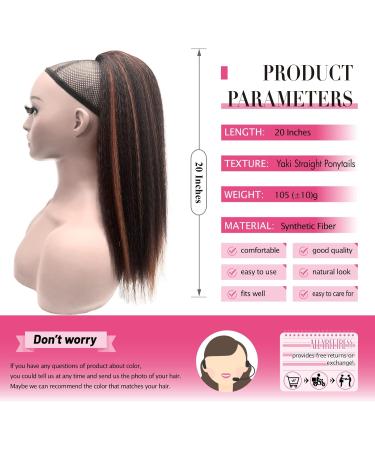Allyreetress Highlight Yaki Drawstring Ponytail Extension for Black Women Kinky Staight Up Down Pony Tail Synthetic Hair Extensions 20 Inches 2 Clip in 20 inches HL4/30 - Buy Online on GoSupps.com