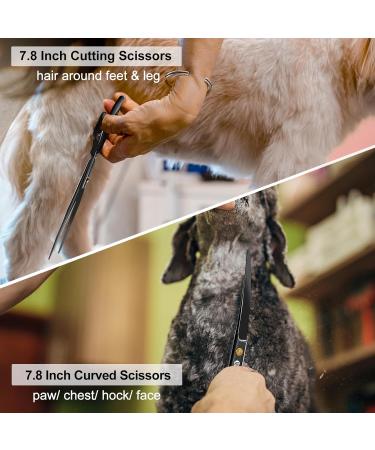 CIICII Dog Grooming Scissors Kit 7.8 Inch Professional Pet Grooming Scissors Set (Dog/Cat Hair Thinning Trimming Cutting Shears) with Curved Scissors for DIY Home Salon (Heavy Duty-Black-9Pcs) 7.8 Inch Dog Grooming Scissors Black Dog Grooming Scissors - Buy Online on GoSupps.com