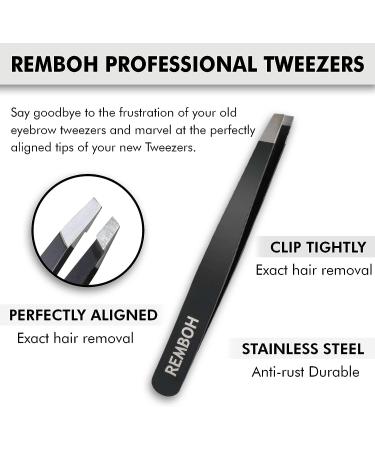 Remboh Stainless Steel Slant Tweezers - Professional Precision Eyebrow Tweezers - Buy Online on GoSupps.com