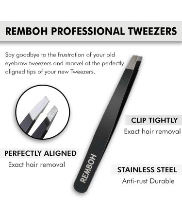 Remboh Slant Tweezers - Stainless Steel Professional Eyebrow Tweezers (Black, Pack of 2) - Buy Online on GoSupps.com