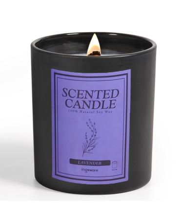 Scented Candles 100% Soy Wax Candles for Home: 8oz Wood Wick Soy Candles Gift for Men & Women - Strong Fragranced Aromatherapy Candles 50+ Hour Burn Time Lavender