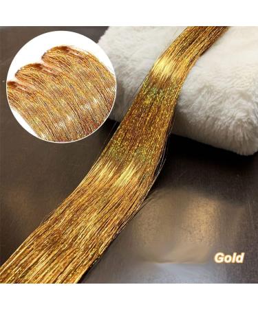 Gold Hair Tinsel Extensions - 250 Strands Holographic Sparkle Glitter for Women - Synthetic Straight Hair Decoration - 1200 Gold Strands - Buy Online on GoSupps.com