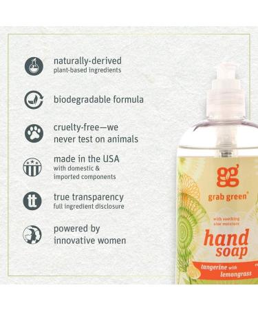 Grab Green Hand Soap 12 oz - Tangerine Lemongrass Scent - Plant & Mineral Based - Soothing Aloe - 3 Pack - Buy Online on GoSupps.com