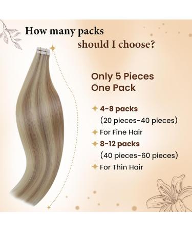 Hetto Real Hair Extensions - Tape In Blond Extensions #18/613 - 5PCs 45cm 12.5g Dark Ash Blonde Remy Hair - Buy Online on GoSupps.com