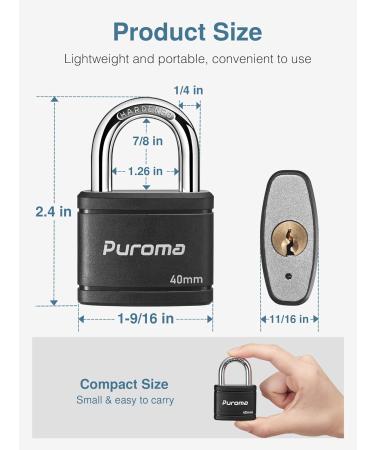Puroma 2 Pack Keyed Padlock with 3 Keys  1.1 Inch Locker Lock 40mm Heavy-Duty Locks for Gate Fence Hasp Cabinet Toolbox School Gym Locker (Black) - Buy Online on GoSupps.com