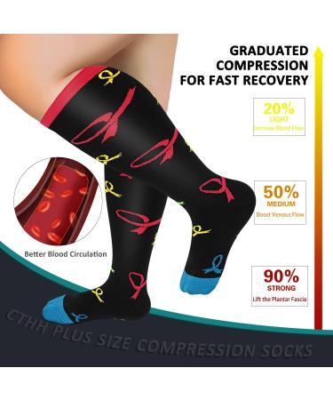 Diu Life 3XL Compression Socks for Men & Women - 3 Pairs Wide Calf Knee-High Stockings for Nurses, Sports, Fitness - Plus Size, Extra Large - Buy Online on GoSupps.com