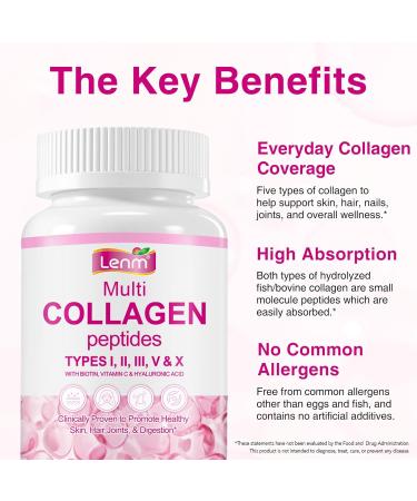 XINSZLIN Multi Collagen Peptides Capsules with Biotin Vitamin C & Hyaluronic Acid 5 Types Collagen I II III V X for Skin Hair Nails & Joint Support 240 Capsules - Buy Online on GoSupps.com