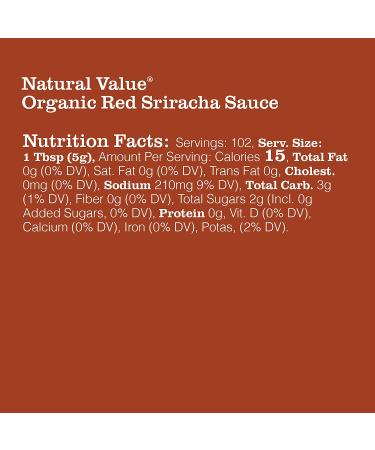 Natural Value Organic Sriracha Chili Sauce Red 18oz - Pack of 1 | 100% Natural Ingredients - Buy Online on GoSupps.com