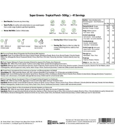 Protein Works Super Greens Powder 500g - Vegan Tropical Punch Detox Shake for Immune Support - Buy Online on GoSupps.com