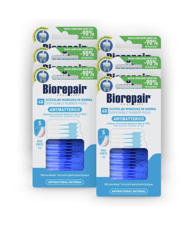 Biorepair 40 Disposable Rubber Brushes with MicroRepair Fine Size for Tight Spaces Gentle on Teeth and Gums 6 Packs