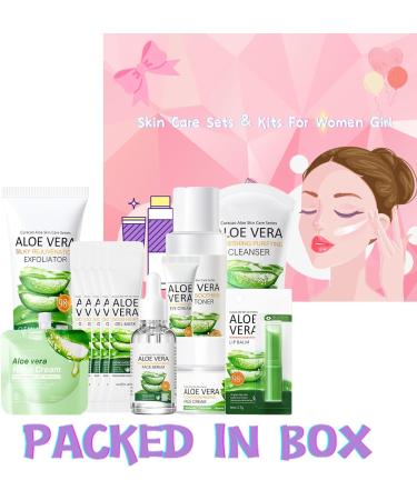 13PCS Aloe Vera Skin Care Set for Teenage Girls & Women - Cleanser, Toner, Serum, Cream, and More - Skincare Gift Set - Buy Online on GoSupps.com