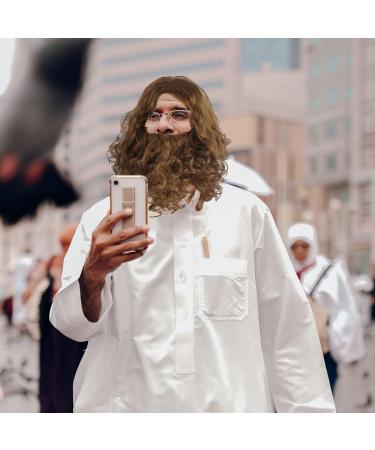 EUPSIIU Men's Long Curly Fluffy Wig and Moustache Costume - Brown Wizard Wig & Beard Set for Halloween and Christmas Cosplay Party - Buy Online on GoSupps.com
