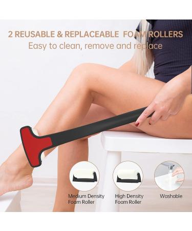 KUMSANITE Lotion Applicator for Back & Body with Folding Long Handle - 2 Foam Rollers, Black - Buy Online on GoSupps.com