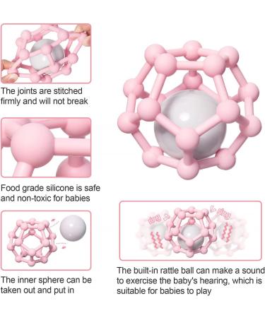 MCGMITT Teething Ring - Soft Silicone Teething Toy for Babies 0-12 Months - Sensory Teether Ball - Baby Rattle - Pink - Buy Online on GoSupps.com