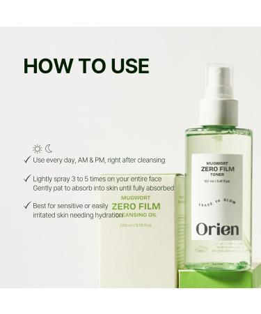 Orien Mugwort Zero Film Toner 5.41 fl.oz. 160ml pH5.5 Calming Soothing Hydrating Spray Toner - Buy Online on GoSupps.com