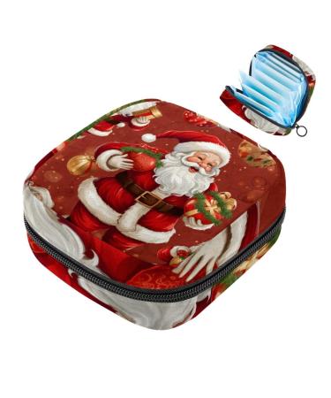 Menstruation upholstered bag zip women's sord bag tampons collect bags for women girls (Merry Christmas Santa Claus) color 9 1 count (pack of 1)
