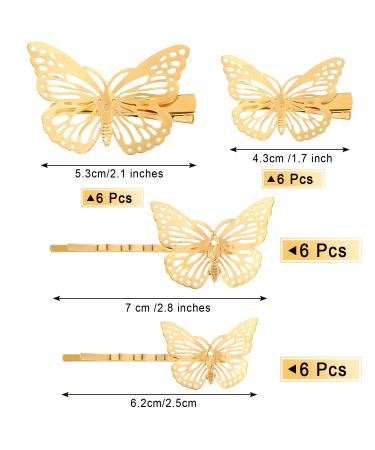 24 Piece Metallic Butterfly Hair Clips for Women and Girls - Gold, 2 Styles & Sizes - Hair Accessories for Weddings and Brides - Buy Online on GoSupps.com