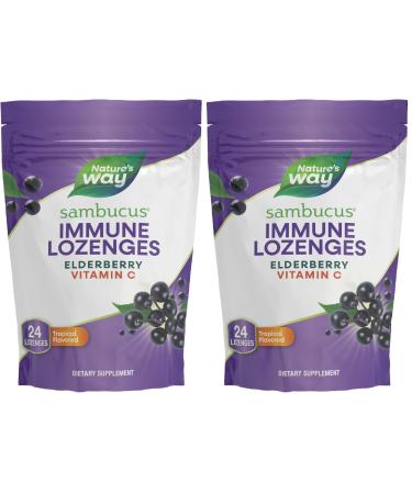 Nature's Way Sambucus Elderberry Lozenges 1000 mg Vitamin C Per Serving Tropical Flavor 24 Count (Pack of 2)
