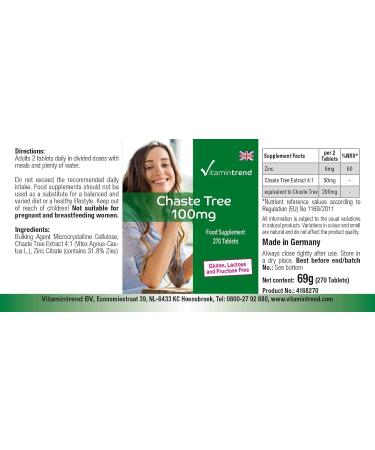 Monk Pepper 100mg - Vitex Agnus Castus Fruit Extract with Zinc - Vegan - 270 Tablets | Vitamintrend  - Buy Online on GoSupps.com