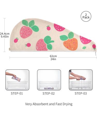 Pink Strawberry Hair Towel 2 Pack - Super Absorbent Quick-Dry Hair Turbans for Women & Girls - Buy Online on GoSupps.com