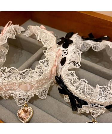 OralGos Black Lace Bowknot Neck Chain Charm Necklace - Sparkling Heart Pendant with Diamonds for Fashion Lovers - Buy Online on GoSupps.com