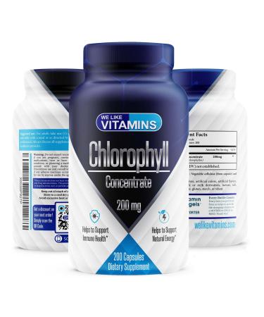Chlorophyll Capsules 200mg - Supports Energy Levels and Helps with Detoxification* - Natural Chlorophyll Pills for Women & Men - Organic Chlorophyll Concentrate Supplement - 200 Count