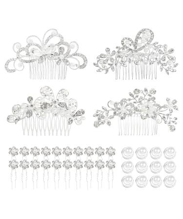 Cinaci 36 Pack Sparkly Silver Rhinestone Pearl Flower Butterfly Bridal Hair Side Combs+U-shaped & Twist Hair Pins Clips Barrettes Wedding Headpieces Prom Accessories for Women Girls Brides Bridesmaids - Buy Online on GoSupps.com