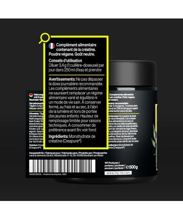 Cr atine Monohydrate Creapure 500g Poudre 100% Pure Augmentation & Force Musculaire 147 Portions Ultra Fine Facteur De Maille 200 Go t Neutre 100% Vegan Sans Additifs Inutiles - Buy Online on GoSupps.com