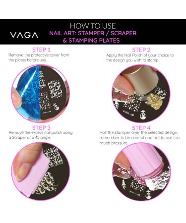 Vaga 4 Metal Plate Stamping Stencils - 86 Nail Design Templates with Lacquer & Scraper - Ultimate Nail Art & Manicure Set for International Shipping - Buy Online on GoSupps.com