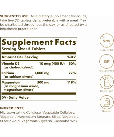 Solgar Calcium Magnesium with Vitamin D3 - 900 Tablets Pack - Promotes Healthy Bones & Supports Nerve/Muscle Function - Non-GMO, Gluten Free, Kosher - 180 Servings - Buy Online on GoSupps.com