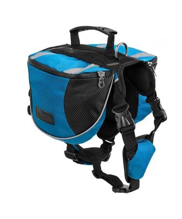 Lifeunion Polyester Dog Saddlebags Pack Hound Travel Camping Hiking Backpack Saddle Bag for Small Medium Large Dogs (Blue L) Large Blue