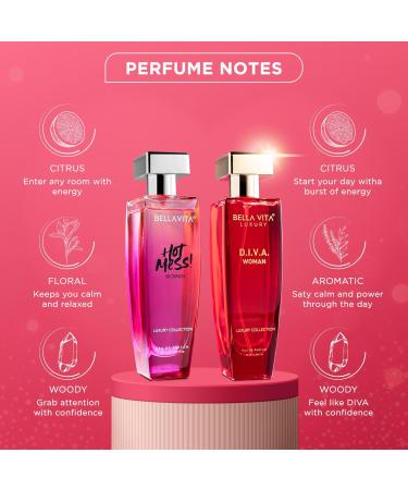 Bella Vita Luxury Hot & Classy Gift Set for Women 2 x 50Ml with Hot Mess D.I.V.A. Perfume|Floral Woody Long Lasting EDP Fragrance Scent - Buy Online on GoSupps.com