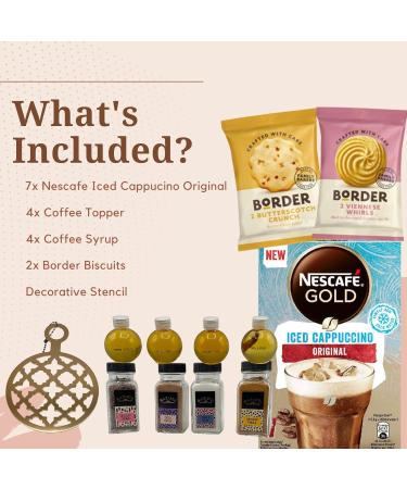 Iced Coffee Gift Set - 7x Nescafe Iced Latte Sachets Coffee Topper Coffee Syrup Border Coffee Biscuits - Gift for Coffee Lover Coffee Gifts for Men Christmas Gifts for Women Hampers for Women Original 18 Piece Set - Buy Online on GoSupps.com