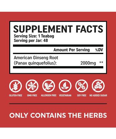 Pure American Ginseng Teabags- Natural Stress & Energy Support - 48 Vegan Teabags - Buy Online on GoSupps.com