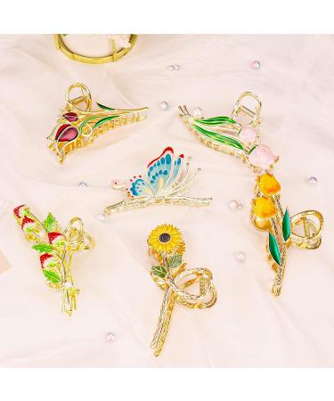 6 Pcs Large Metal Flower, Tulip, Strawberry & Butterfly Hair Claw Clips - Strong Hold Clamps for Long, Thick, Thin, Curly Hair - Fashion Accessories for Women and Girls - Buy Online on GoSupps.com