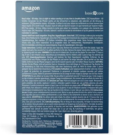 Amazon Basic Care Nasal Strips Medium Size - 60 Strips (Pack of 1) for Snoring & Congestion Relief - Buy Online on GoSupps.com
