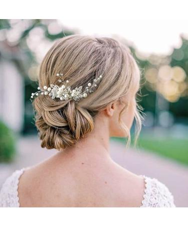 Sooshin Bridal Hair Comb Pearl Wedding Hair Accessories for Brides Crystal Wedding Headpiece for Bride and Bridesmaids Rhinestone Hair Accessory for Women and Girls (A-silver)