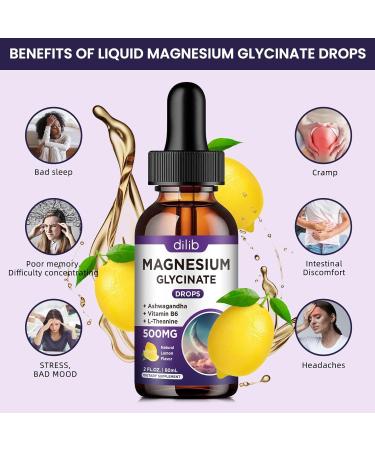 Magnesium Glycinate Supplement Magnesium Liquid Drops with Magnesium Glycinate 500mg Vitamin B6 Ashwagandha L - Theanine Chamomile -Support Stress Relief Bone Muscle Mood Vegan Lemon 2 Fl Oz (Pack of 1) - Buy Online on GoSupps.com