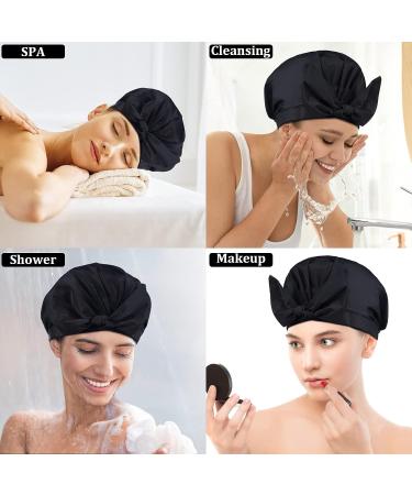 YQC Luxury Reusable Waterproof Shower Cap for Women - Adjustable Elastic Hair Cap - Cute Bow Design - Black- Ideal for Long, Short, and Curly Hair - Buy Online on GoSupps.com