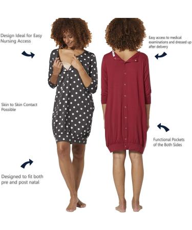 HAPPY MAMA Maternity Nursing Hospital Gown 1078 Black With Dots - Size 10-12 - Buy Online on GoSupps.com