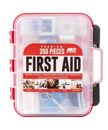 M2 BASICS 350 Piece Emergency First Aid Kit | Dual Layer, Wall Mountable, Medical Supplies for Business, School, Car or Home
