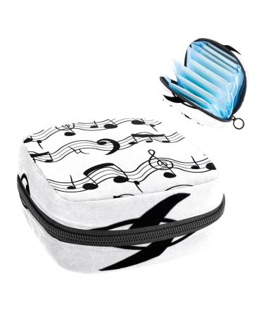 GIAPB Period Bag Sanitary Napkin Storage Bag Period Pouch Travel Makeup Bag Black Music Notes Color4525