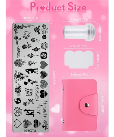 Kalolary 9Pcs Valentine's Day Nail Art Stamping Plates Set - Flower, Unicorn, High Heel, Heart Images | Includes Stamper, Scraper, Storage Bag | Manicure Stencils Tools - Buy Online on GoSupps.com