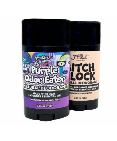 Frankie and Myrrh Lavender Dynamic Deo Duo | The B!#CH Block and Purple Odor Eater 2 Pack Natural Deodorant