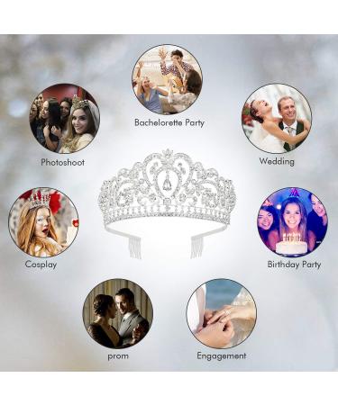 Makone Silver Crystal Crown & Tiara with Comb for Girls/Women - Queen Princess Hair Accessory for Parties, Weddings, Birthdays - Style 6 - Buy Online on GoSupps.com