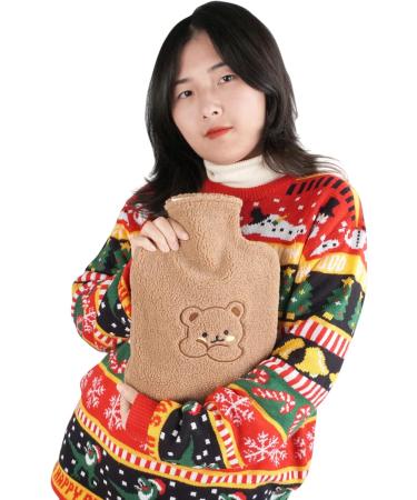 Cuddly Bear Hot Water Bottle - Large 1.8L | Brown Plush | 33x20cm | Cozy & Safe Comfort - Buy Online on GoSupps.com