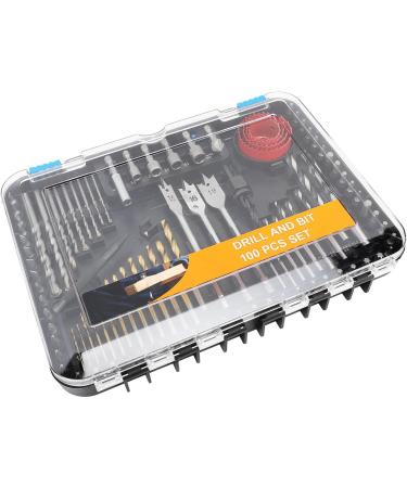 100 Piece Drill Bit Set - Multifunctional Twist Screwdriver Bits Cup Saw Hole Opener Holder Kit with Storage Box for Home Woodworking Use - Buy Online on GoSupps.com